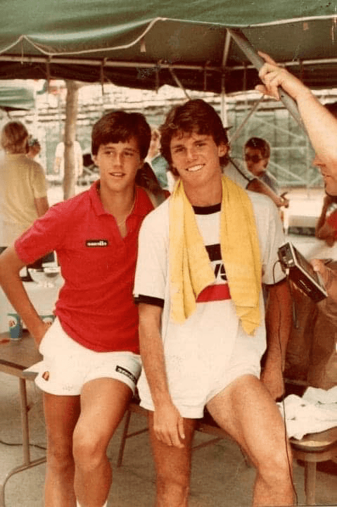 Bobby with Aaron Krickstein, 1983 USTA National Claycourt finals
